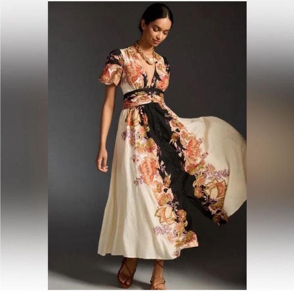 Anthropologie The Katerina Lurex Button-Front Dress